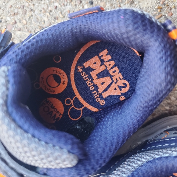 Stride Rite Made 2 Play Memory Foam Xander Baby Sneakers 5 Grey Blue Orange - Picture 7 of 8